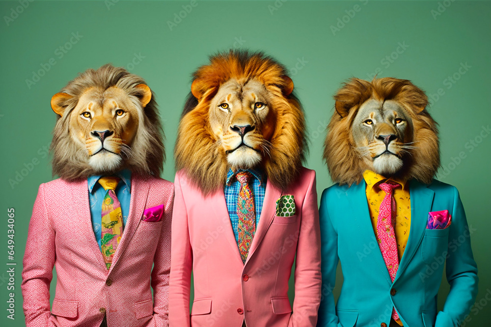 Heavy lion mob pack anthropomorphic vibrant colors